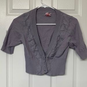 Blue-Grey Lacy Detail 4 Button Shrug